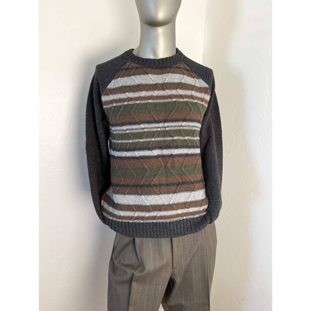 Vintage Haggar City Casuals Coogi‎ Style Textured Striped Knit Sweater Mens L